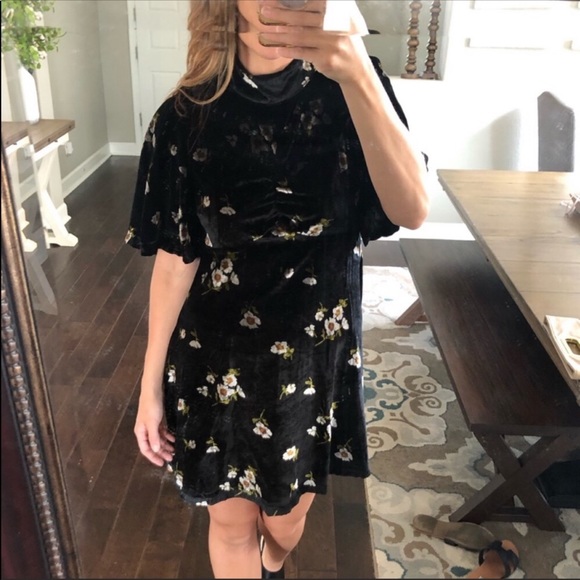 Free People black suede floral dress button back - Picture 8 of 8